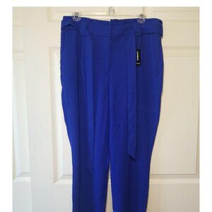 Express Blue Ankle High Rise Paperbag Pants Womens Tie Belt Waist 12S
